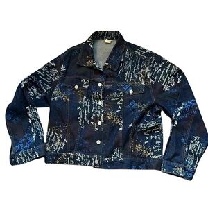 VTG 2pc Set Script Design Long Sleeve Jean Jacket Size Large (Sold Separately)
